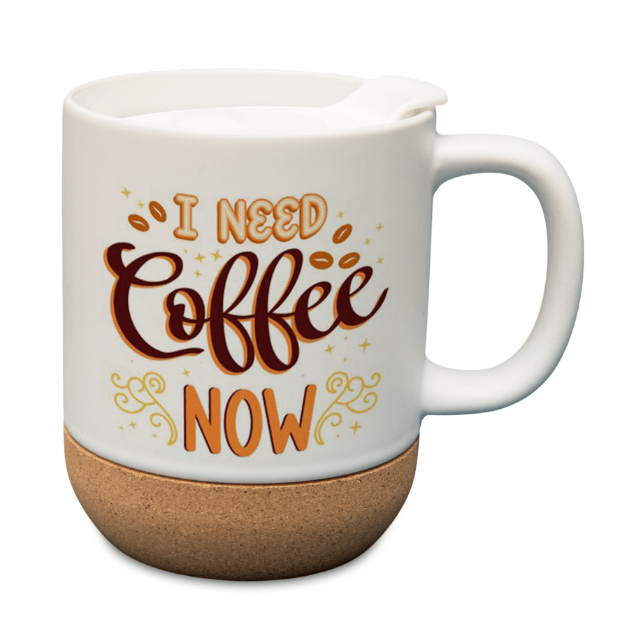 White mug with lid and cork bottom for sublimation